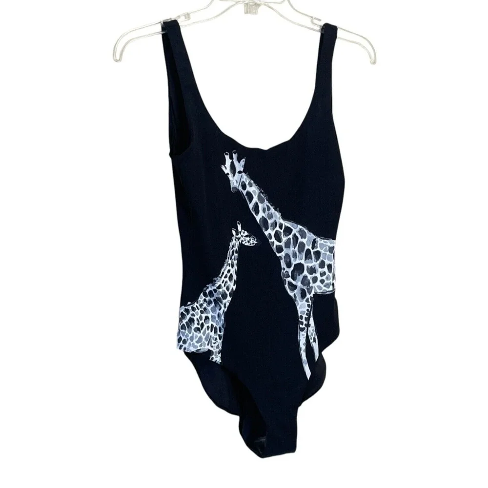 ONIA ANTHROPOLOGIE Women's Size XL Black Giraffe One-Piece Kelly Swimsuit NEW